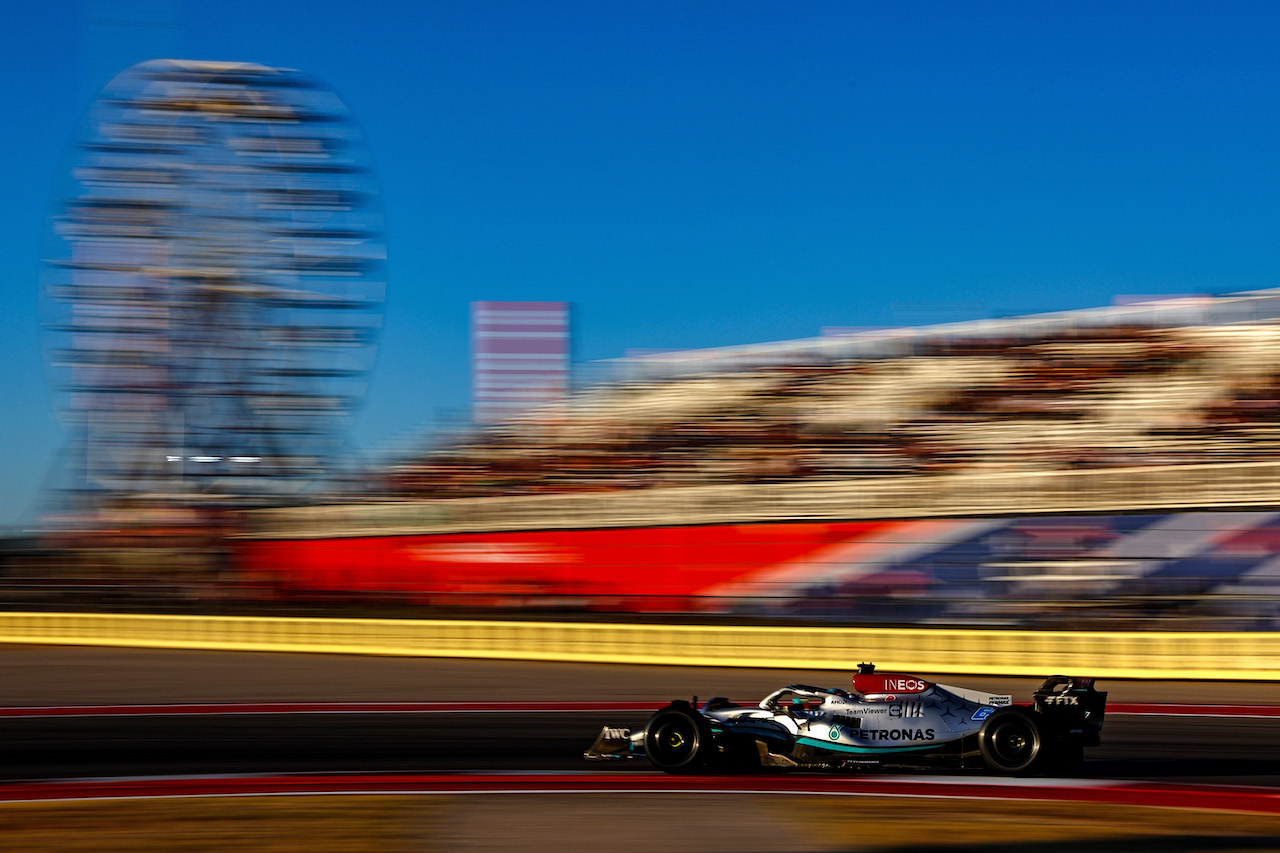 GP STATI UNITI, George Russell (GBR), Mercedes AMG F1 
21.10.2022. Formula 1 World Championship, Rd 19, United States Grand Prix, Austin, Texas, USA, Practice Day.
- www.xpbimages.com, EMail: requests@xpbimages.com ¬© Copyright: Charniaux / XPB Images