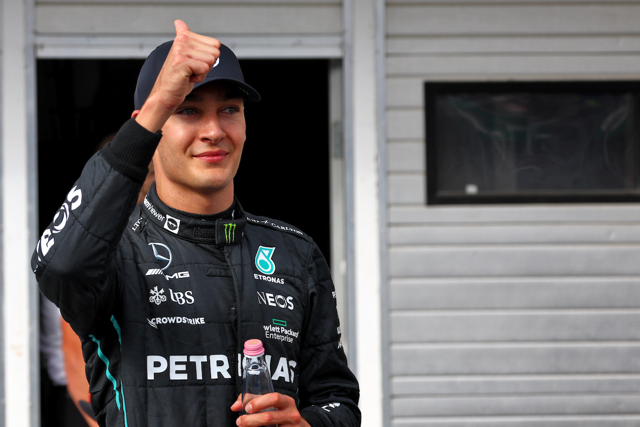 GP UNGHERIA, George Russell (GBR) Mercedes AMG F1 celebrates his pole position in qualifying parc ferme.
30.07.2022. Formula 1 World Championship, Rd 13, Hungarian Grand Prix, Budapest, Hungary, Qualifiche Day.
- www.xpbimages.com, EMail: requests@xpbimages.com © Copyright: Batchelor / XPB Images