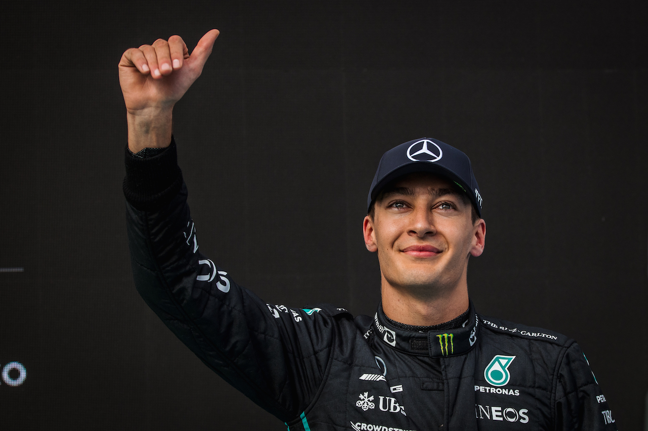 GP UNGHERIA, George Russell (GBR) Mercedes AMG F1 celebrates his pole position in qualifying parc ferme.
30.07.2022. Formula 1 World Championship, Rd 13, Hungarian Grand Prix, Budapest, Hungary, Qualifiche Day.
- www.xpbimages.com, EMail: requests@xpbimages.com © Copyright: Bearne / XPB Images