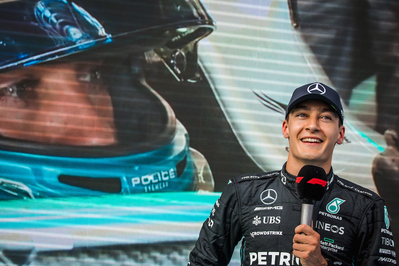 GP UNGHERIA, Pole sitter George Russell (GBR) Mercedes AMG F1 in qualifying parc ferme.
30.07.2022. Formula 1 World Championship, Rd 13, Hungarian Grand Prix, Budapest, Hungary, Qualifiche Day.
- www.xpbimages.com, EMail: requests@xpbimages.com © Copyright: Bearne / XPB Images