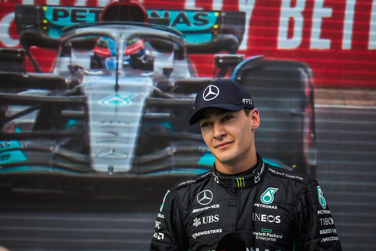 GP UNGHERIA, Pole sitter George Russell (GBR) Mercedes AMG F1 in qualifying parc ferme.
30.07.2022. Formula 1 World Championship, Rd 13, Hungarian Grand Prix, Budapest, Hungary, Qualifiche Day.
- www.xpbimages.com, EMail: requests@xpbimages.com © Copyright: Bearne / XPB Images