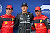 GP UNGHERIA, Qualifiche top three in parc ferme (L to R): Charles Leclerc (MON) Ferrari, third; George Russell (GBR) Mercedes AMG F1, pole position; Carlos Sainz Jr (ESP) Ferrari, second.
30.07.2022. Formula 1 World Championship, Rd 13, Hungarian Grand Prix, Budapest, Hungary, Qualifiche Day.
- www.xpbimages.com, EMail: requests@xpbimages.com © Copyright: Batchelor / XPB Images