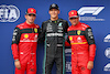 GP UNGHERIA, Qualifiche top three in parc ferme (L to R): Charles Leclerc (MON) Ferrari, third; George Russell (GBR) Mercedes AMG F1, pole position; Carlos Sainz Jr (ESP) Ferrari, second.
30.07.2022. Formula 1 World Championship, Rd 13, Hungarian Grand Prix, Budapest, Hungary, Qualifiche Day.
- www.xpbimages.com, EMail: requests@xpbimages.com © Copyright: Batchelor / XPB Images
