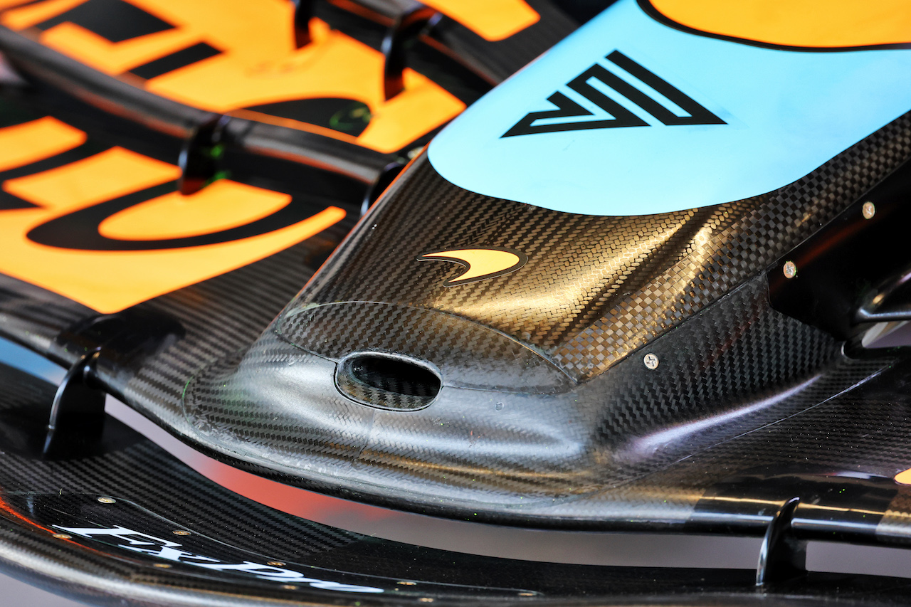 TEST BARCELLONA, McLaren MCL36 nosecone detail.
23.02.2022. Formula One Testing, Day One, Barcelona, Spain. Wednesday.
- www.xpbimages.com, EMail: requests@xpbimages.com © Copyright: Batchelor / XPB Images