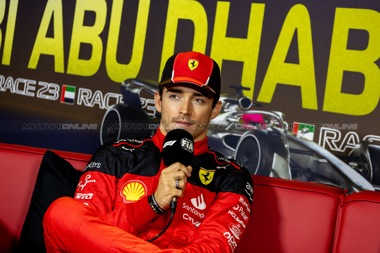 GP ABU DHABI, Charles Leclerc (MON) Ferrari in the post race FIA Press Conference.

26.11.2023. Formula 1 World Championship, Rd 23, Abu Dhabi Grand Prix, Yas Marina Circuit, Abu Dhabi, Gara Day.

- www.xpbimages.com, EMail: requests@xpbimages.com © Copyright: Moy / XPB Images