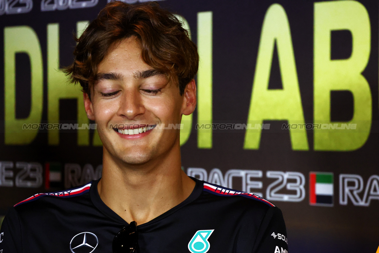 GP ABU DHABI, George Russell (GBR) Mercedes AMG F1 in the FIA Press Conference.

23.11.2023. Formula 1 World Championship, Rd 23, Abu Dhabi Grand Prix, Yas Marina Circuit, Abu Dhabi, Preparation Day.

- www.xpbimages.com, EMail: requests@xpbimages.com © Copyright: Batchelor / XPB Images