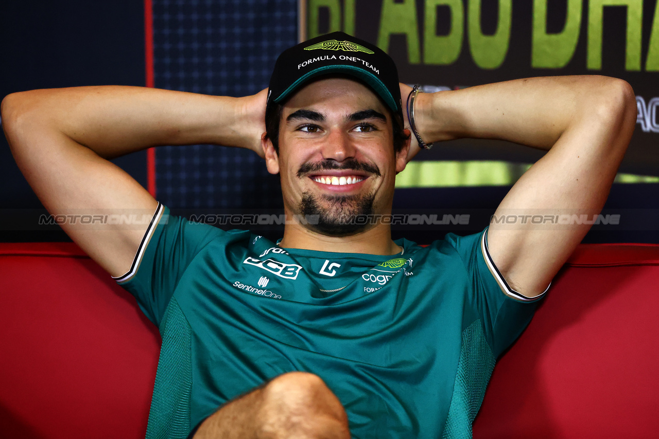 GP ABU DHABI, Lance Stroll (CDN) Aston Martin F1 Team in the FIA Press Conference.

23.11.2023. Formula 1 World Championship, Rd 23, Abu Dhabi Grand Prix, Yas Marina Circuit, Abu Dhabi, Preparation Day.

- www.xpbimages.com, EMail: requests@xpbimages.com © Copyright: Batchelor / XPB Images