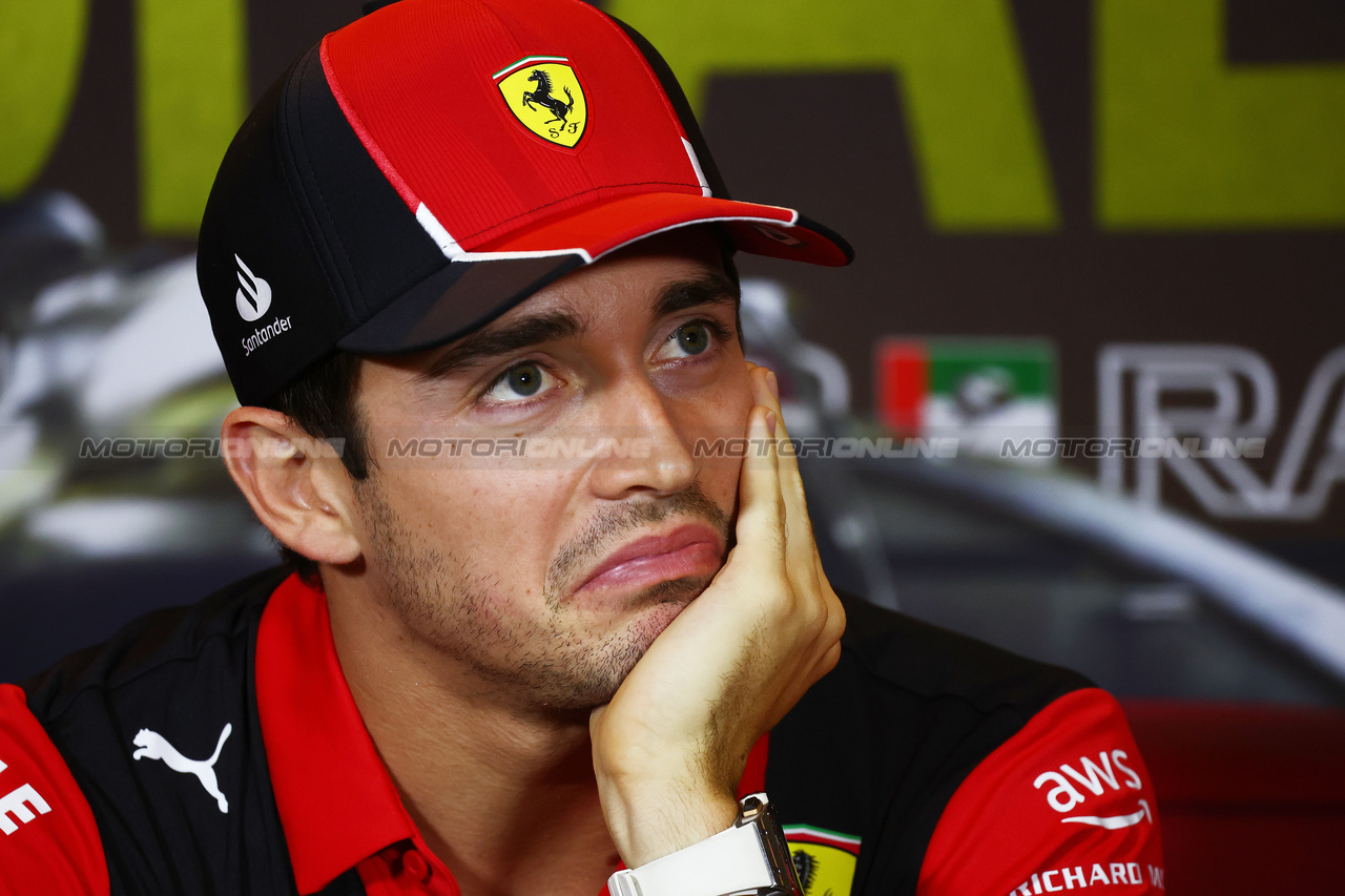 GP ABU DHABI, Charles Leclerc (MON) Ferrari in the FIA Press Conference.

23.11.2023. Formula 1 World Championship, Rd 23, Abu Dhabi Grand Prix, Yas Marina Circuit, Abu Dhabi, Preparation Day.

- www.xpbimages.com, EMail: requests@xpbimages.com © Copyright: Batchelor / XPB Images