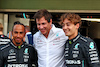 GP ABU DHABI, (L to R): Lewis Hamilton (GBR) Mercedes AMG F1 with Toto Wolff (GER) Mercedes AMG F1 Shareholder e Executive Director e George Russell (GBR) Mercedes AMG F1.
23.11.2023. Formula 1 World Championship, Rd 23, Abu Dhabi Grand Prix, Yas Marina Circuit, Abu Dhabi, Preparation Day.
 - www.xpbimages.com, EMail: requests@xpbimages.com © Copyright: Coates / XPB Images