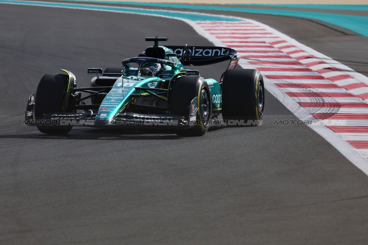 GP ABU DHABI, Lance Stroll (CDN) Aston Martin F1 Team AMR23.

24.11.2023. Formula 1 World Championship, Rd 23, Abu Dhabi Grand Prix, Yas Marina Circuit, Abu Dhabi, Practice Day.

- www.xpbimages.com, EMail: requests@xpbimages.com © Copyright: Charniaux / XPB Images