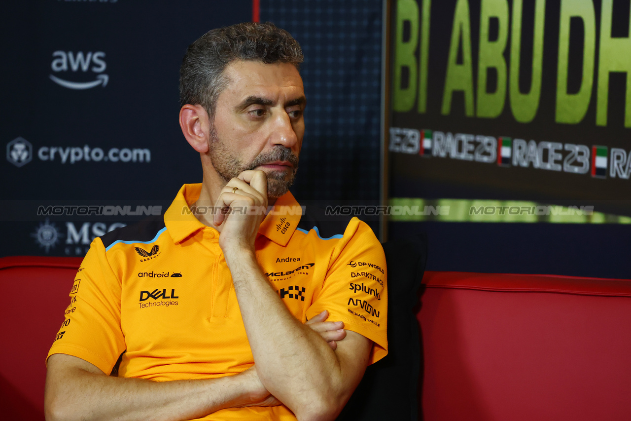 GP ABU DHABI, Andrea Stella (ITA) McLaren Team Principal in the FIA Press Conference.

24.11.2023. Formula 1 World Championship, Rd 23, Abu Dhabi Grand Prix, Yas Marina Circuit, Abu Dhabi, Practice Day.

- www.xpbimages.com, EMail: requests@xpbimages.com © Copyright: Batchelor / XPB Images