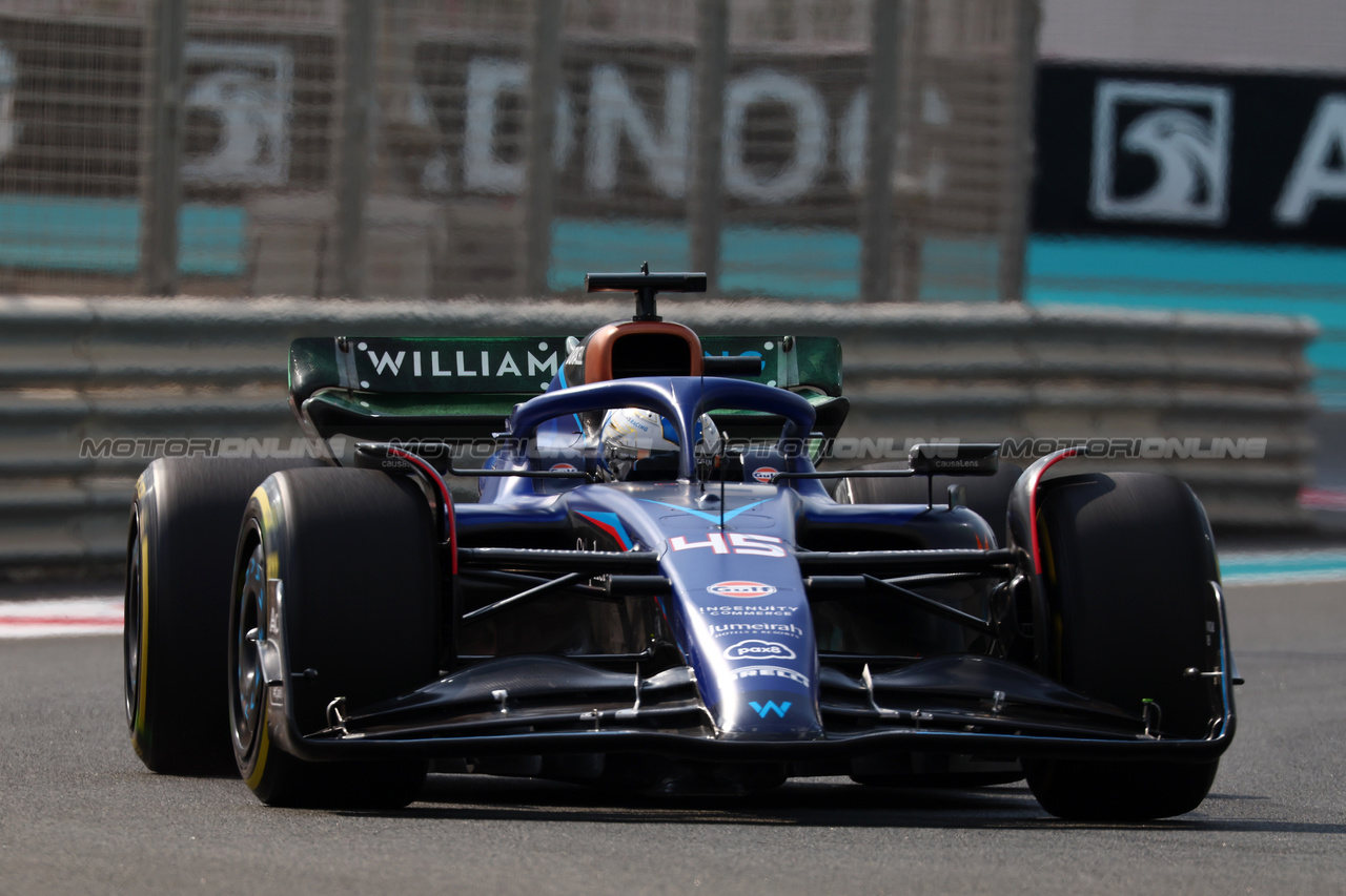 GP ABU DHABI, Zak O'Sullivan (GBR) Williams Racing FW45 Academy Driver.

24.11.2023. Formula 1 World Championship, Rd 23, Abu Dhabi Grand Prix, Yas Marina Circuit, Abu Dhabi, Practice Day.

 - www.xpbimages.com, EMail: requests@xpbimages.com © Copyright: Coates / XPB Images