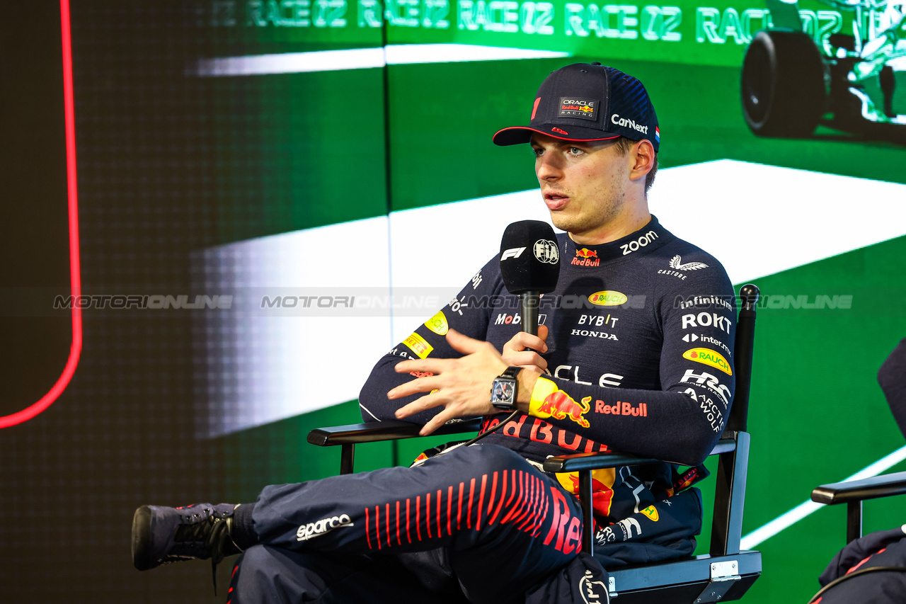 GP ARABIA SAUDITA, Second placed Max Verstappen (NLD) Red Bull Racing in the the post race FIA Press Conference.

19.03.2023. Formula 1 World Championship, Rd 2, Saudi Arabian Grand Prix, Jeddah, Saudi Arabia, Gara Day.

- www.xpbimages.com, EMail: requests@xpbimages.com © Copyright: XPB Images