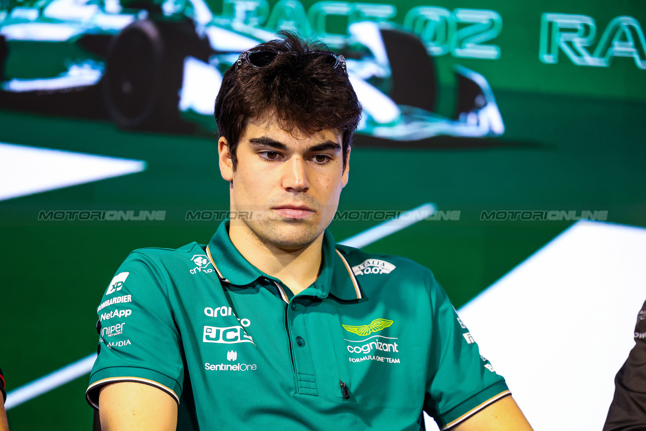 GP ARABIA SAUDITA, Lance Stroll (CDN) Aston Martin F1 Team in the FIA Press Conference.

16.03.2023. Formula 1 World Championship, Rd 2, Saudi Arabian Grand Prix, Jeddah, Saudi Arabia, Preparation Day.

- www.xpbimages.com, EMail: requests@xpbimages.com ¬© Copyright: XPB Images