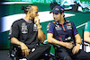 GP ARABIA SAUDITA, (L to R): Lewis Hamilton (GBR) Mercedes AMG F1 with Sergio Perez (MEX) Red Bull Racing, in the FIA Press Conference.
16.03.2023. Formula 1 World Championship, Rd 2, Saudi Arabian Grand Prix, Jeddah, Saudi Arabia, Preparation Day.
- www.xpbimages.com, EMail: requests@xpbimages.com ¬© Copyright: XPB Images
