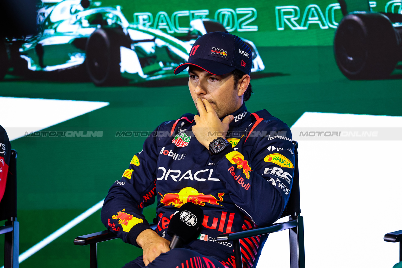 GP ARABIA SAUDITA, Sergio Perez (MEX) Red Bull Racing in the post qualifying FIA Press Conference. 

18.03.2023. Formula 1 World Championship, Rd 2, Saudi Arabian Grand Prix, Jeddah, Saudi Arabia, Qualifiche Day.

- www.xpbimages.com, EMail: requests@xpbimages.com © Copyright: XPB Images