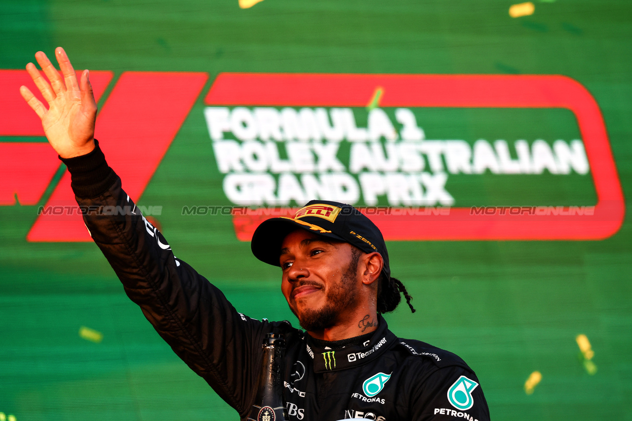 GP AUSTRALIA, Lewis Hamilton (GBR), Mercedes AMG F1  
02.04.2023. Formula 1 World Championship, Rd 3, Australian Grand Prix, Albert Park, Melbourne, Australia, Gara Day.
- www.xpbimages.com, EMail: requests@xpbimages.com ¬© Copyright: Charniaux / XPB Images