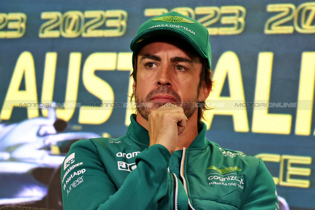GP AUSTRALIA, Fernando Alonso (ESP) Aston Martin F1 Team in the FIA Press Conference.

30.03.2023. Formula 1 World Championship, Rd 3, Australian Grand Prix, Albert Park, Melbourne, Australia, Preparation Day.

- www.xpbimages.com, EMail: requests@xpbimages.com ¬© Copyright: Moy / XPB Images