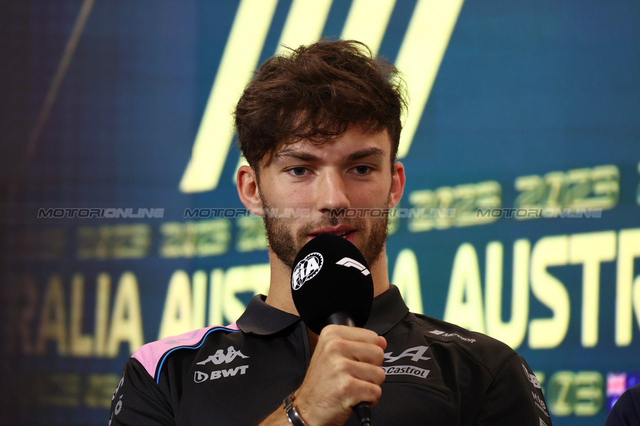 GP AUSTRALIA, Pierre Gasly (FRA) Alpine F1 Team in the FIA Press Conference.

30.03.2023. Formula 1 World Championship, Rd 3, Australian Grand Prix, Albert Park, Melbourne, Australia, Preparation Day.

- www.xpbimages.com, EMail: requests@xpbimages.com ¬© Copyright: Moy / XPB Images