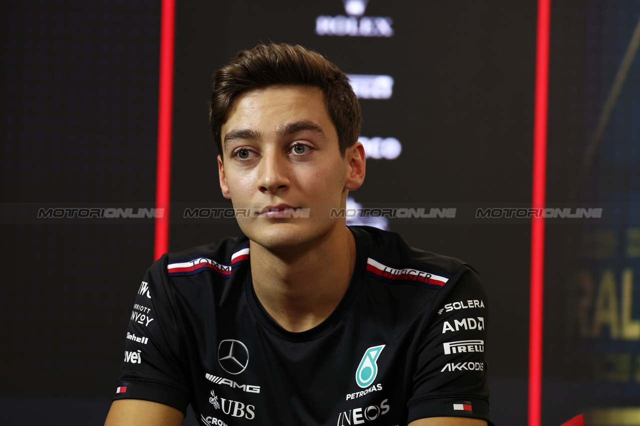 GP AUSTRALIA, George Russell (GBR) Mercedes AMG F1 in the FIA Press Conference.

30.03.2023. Formula 1 World Championship, Rd 3, Australian Grand Prix, Albert Park, Melbourne, Australia, Preparation Day.

- www.xpbimages.com, EMail: requests@xpbimages.com ¬© Copyright: Moy / XPB Images