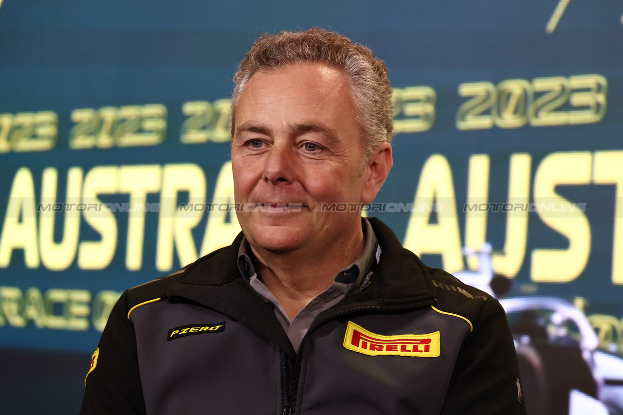 GP AUSTRALIA, Mario Isola (ITA) Pirelli Racing Manager in the FIA Press Conference.

31.03.2023. Formula 1 World Championship, Rd 3, Australian Grand Prix, Albert Park, Melbourne, Australia, Practice Day.

- www.xpbimages.com, EMail: requests@xpbimages.com ¬© Copyright: Moy / XPB Images