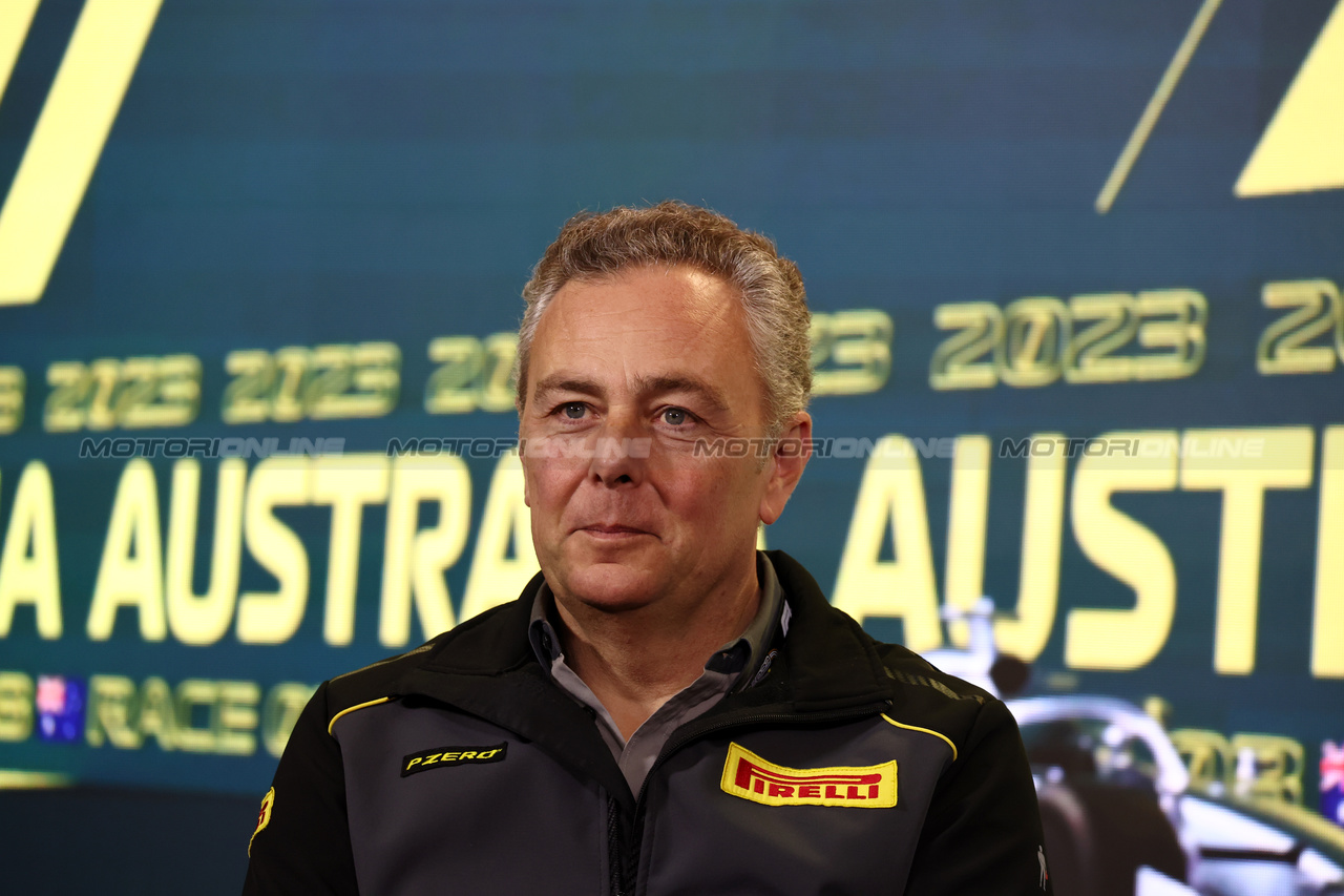 GP AUSTRALIA, Mario Isola (ITA) Pirelli Racing Manager in the FIA Press Conference.

31.03.2023. Formula 1 World Championship, Rd 3, Australian Grand Prix, Albert Park, Melbourne, Australia, Practice Day.

- www.xpbimages.com, EMail: requests@xpbimages.com ¬© Copyright: Moy / XPB Images