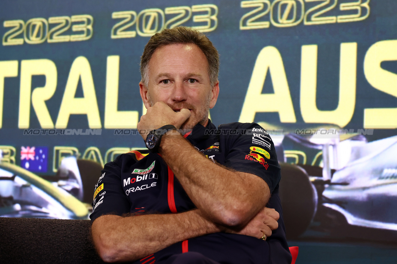GP AUSTRALIA, Christian Horner (GBR) Red Bull Racing Team Principal in the FIA Press Conference.

31.03.2023. Formula 1 World Championship, Rd 3, Australian Grand Prix, Albert Park, Melbourne, Australia, Practice Day.

- www.xpbimages.com, EMail: requests@xpbimages.com ¬© Copyright: Moy / XPB Images