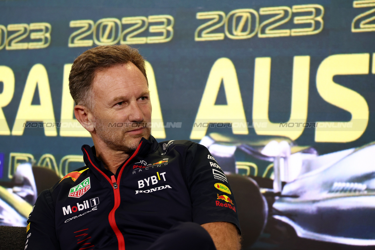 GP AUSTRALIA, Christian Horner (GBR) Red Bull Racing Team Principal in the FIA Press Conference.

31.03.2023. Formula 1 World Championship, Rd 3, Australian Grand Prix, Albert Park, Melbourne, Australia, Practice Day.

- www.xpbimages.com, EMail: requests@xpbimages.com ¬© Copyright: Moy / XPB Images
