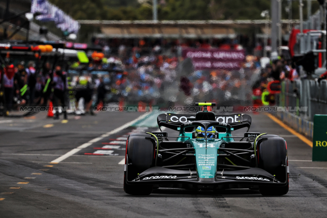GP AUSTRALIA, Fernando Alonso (ESP) Aston Martin F1 Team AMR23 leaves the pits.

31.03.2023. Formula 1 World Championship, Rd 3, Australian Grand Prix, Albert Park, Melbourne, Australia, Practice Day.

- www.xpbimages.com, EMail: requests@xpbimages.com ¬© Copyright: Bearne / XPB Images
