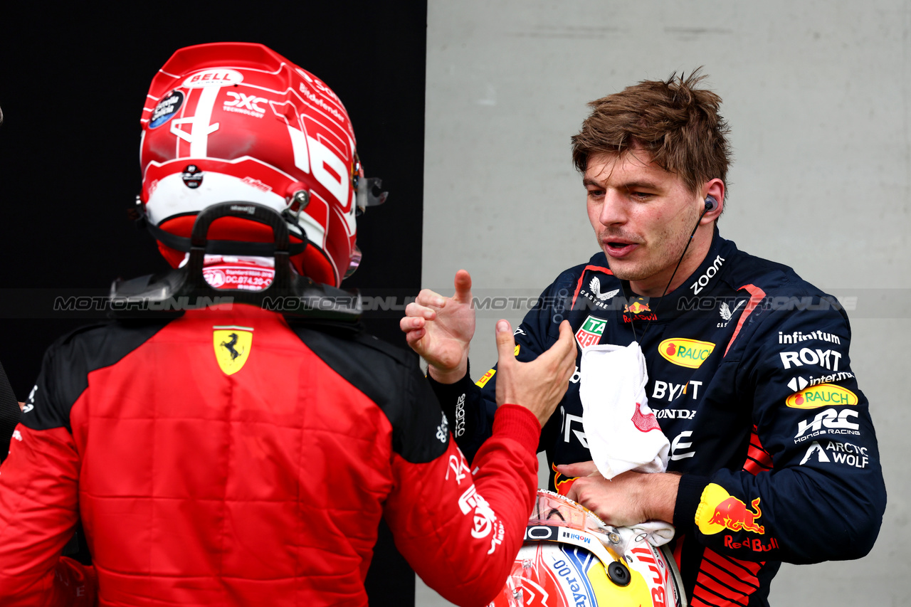 GP AUSTRIA, Gara winner Max Verstappen (NLD) Red Bull Racing in parc ferme with second placed Charles Leclerc (MON) Ferrari.

02.07.2023. Formula 1 World Championship, Rd 10, Austrian Grand Prix, Spielberg, Austria, Gara Day.

 - www.xpbimages.com, EMail: requests@xpbimages.com © Copyright: Coates / XPB Images