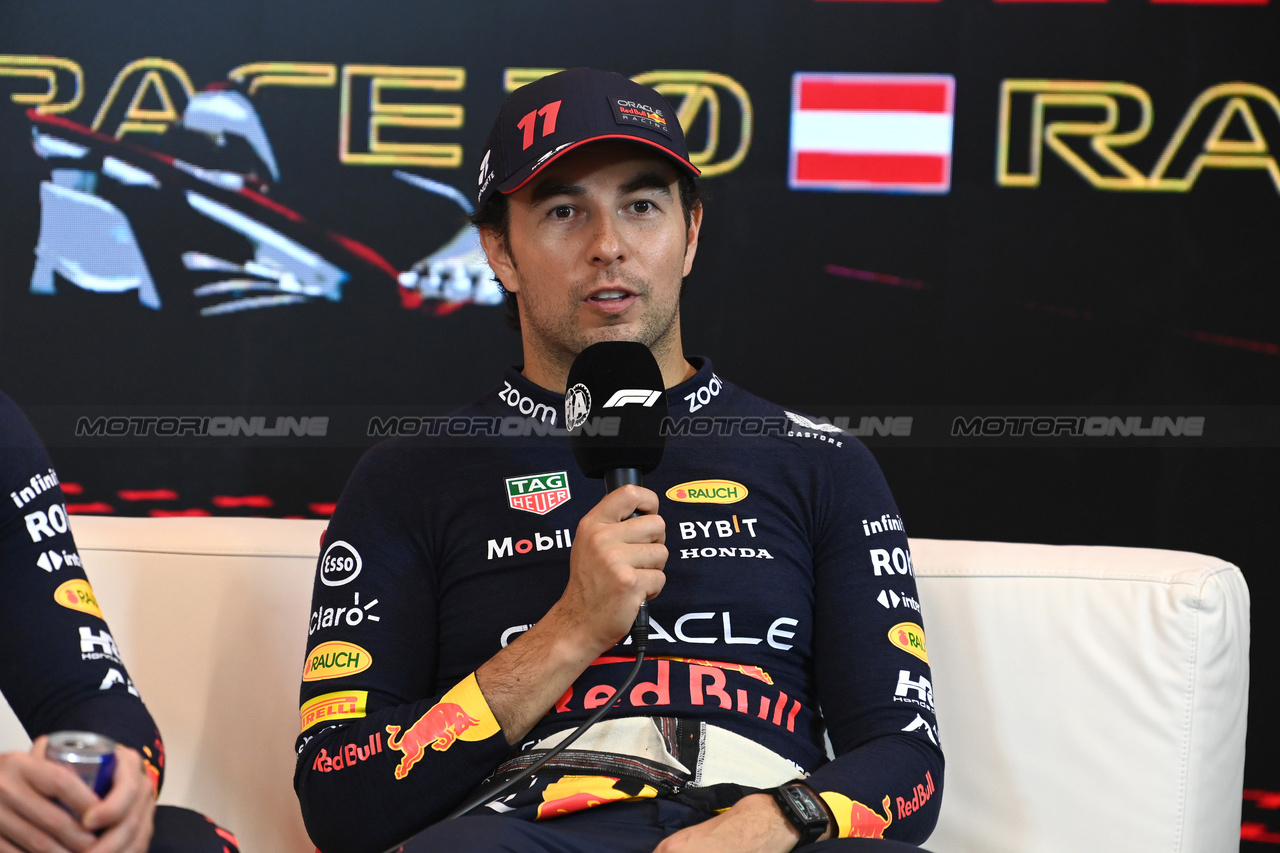 GP AUSTRIA, Sergio Perez (MEX) Red Bull Racing in the post race FIA Press Conference.

02.07.2023. Formula 1 World Championship, Rd 10, Austrian Grand Prix, Spielberg, Austria, Gara Day.

- www.xpbimages.com, EMail: requests@xpbimages.com © Copyright: XPB Images