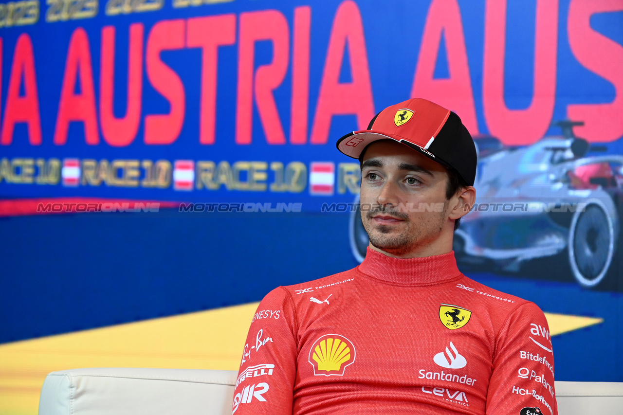 GP AUSTRIA, Charles Leclerc (MON) Ferrari in the post race FIA Press Conference.

02.07.2023. Formula 1 World Championship, Rd 10, Austrian Grand Prix, Spielberg, Austria, Gara Day.

- www.xpbimages.com, EMail: requests@xpbimages.com © Copyright: XPB Images