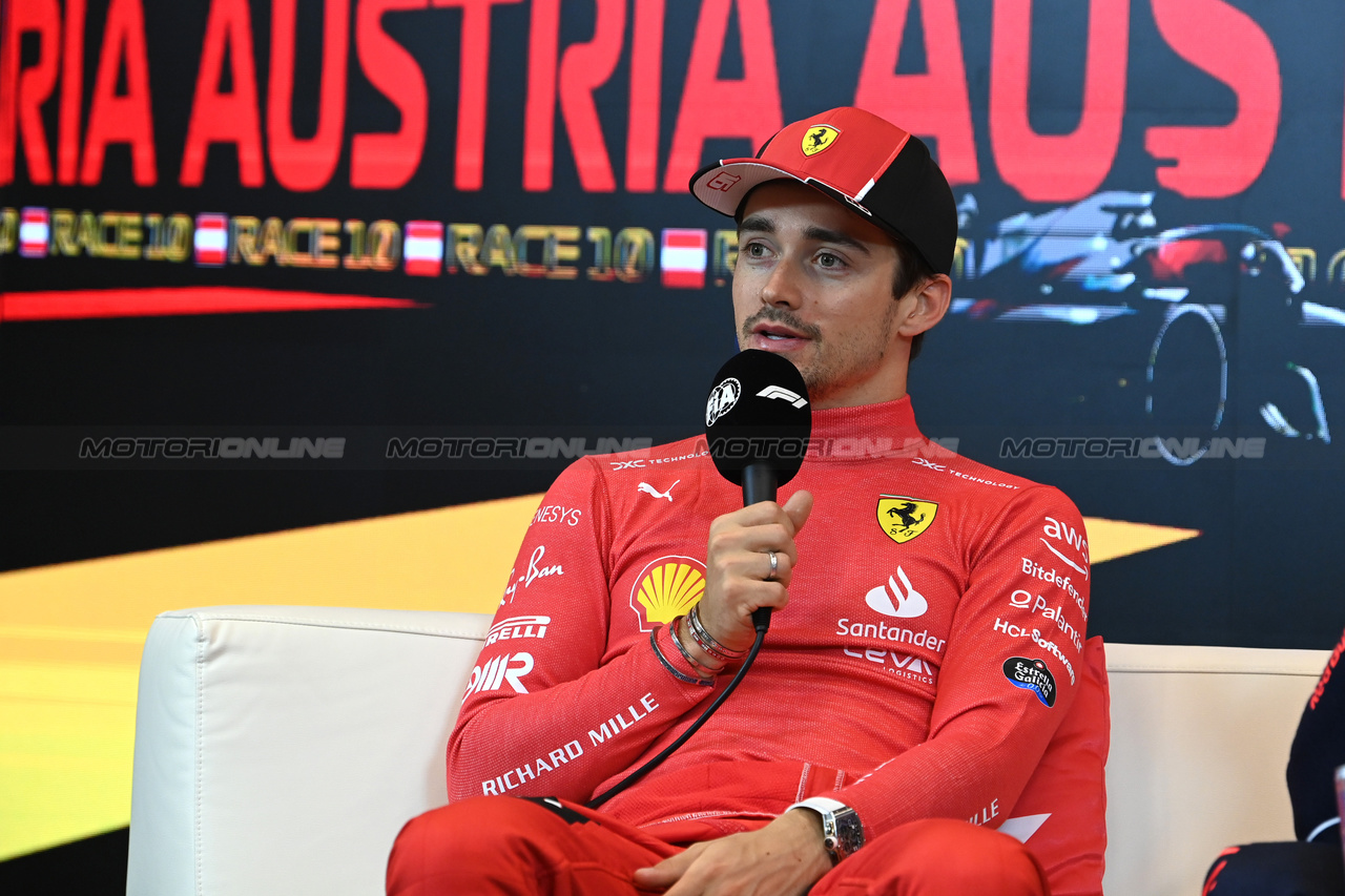 GP AUSTRIA, Charles Leclerc (MON) Ferrari in the post race FIA Press Conference.

02.07.2023. Formula 1 World Championship, Rd 10, Austrian Grand Prix, Spielberg, Austria, Gara Day.

- www.xpbimages.com, EMail: requests@xpbimages.com © Copyright: XPB Images