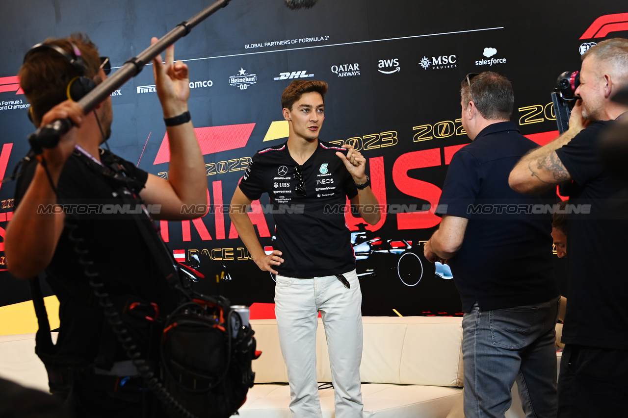 GP AUSTRIA, George Russell (GBR) Mercedes AMG F1 in the FIA Press Conference.

29.06.2023. Formula 1 World Championship, Rd 10, Austrian Grand Prix, Spielberg, Austria, Preparation Day.

- www.xpbimages.com, EMail: requests@xpbimages.com © Copyright: XPB Images