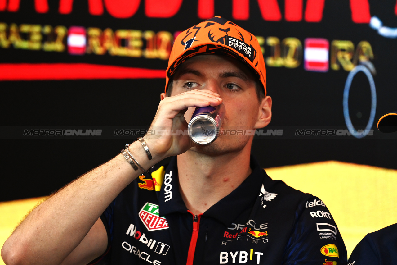 GP AUSTRIA, Max Verstappen (NLD) Red Bull Racing in the FIA Press Conference.

29.06.2023. Formula 1 World Championship, Rd 10, Austrian Grand Prix, Spielberg, Austria, Preparation Day.

- www.xpbimages.com, EMail: requests@xpbimages.com © Copyright: XPB Images