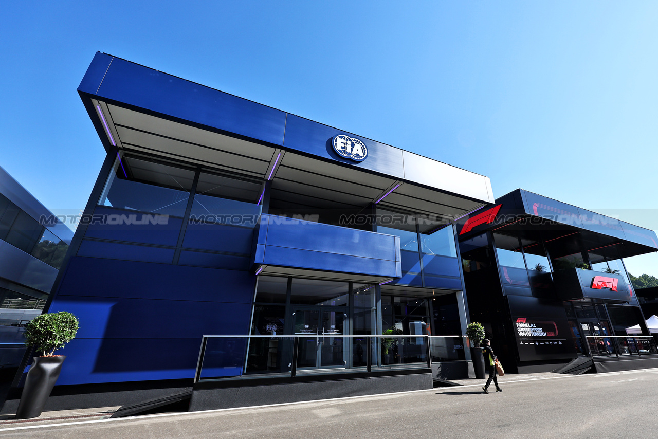 GP AUSTRIA, FIA Motorhome in the paddock.

29.06.2023. Formula 1 World Championship, Rd 10, Austrian Grand Prix, Spielberg, Austria, Preparation Day.

- www.xpbimages.com, EMail: requests@xpbimages.com © Copyright: Moy / XPB Images