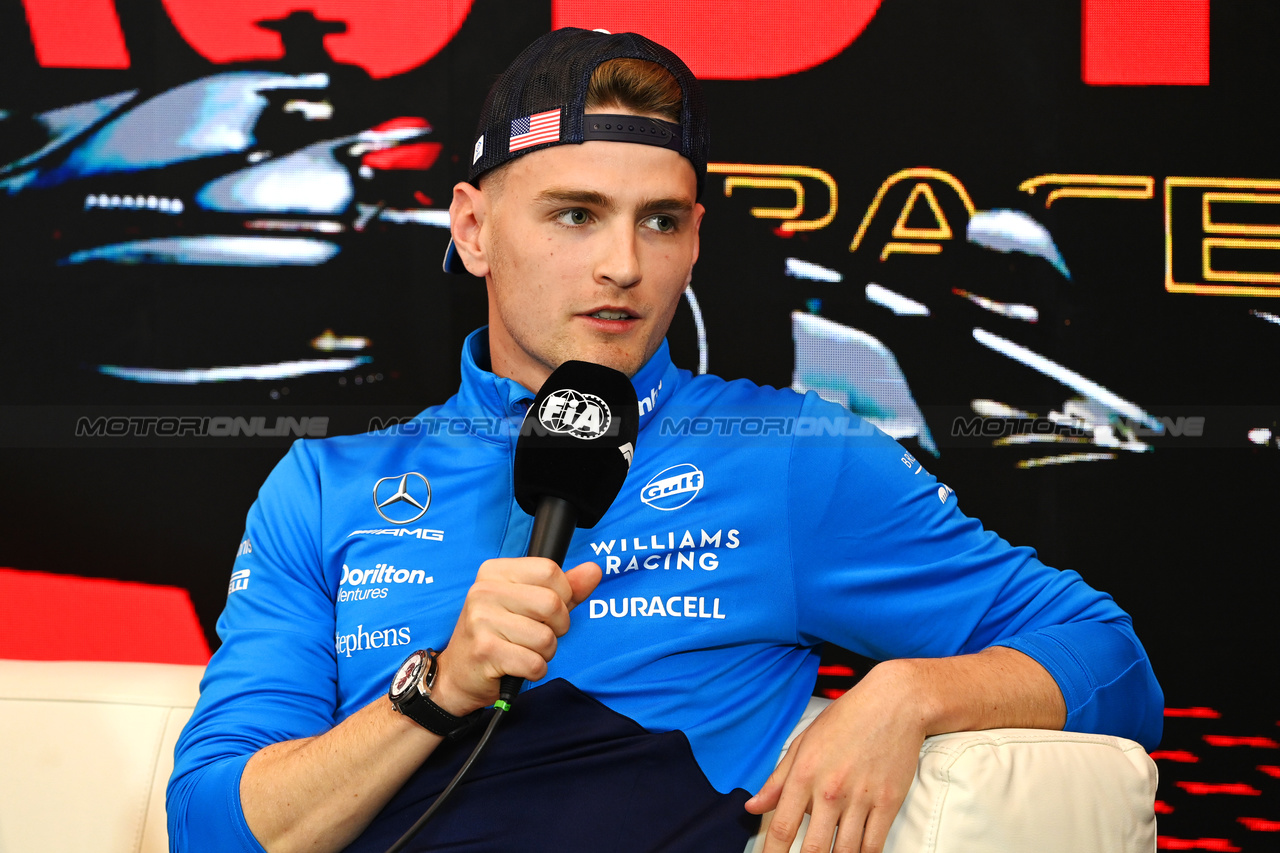GP AUSTRIA, Logan Sargeant (USA) Williams Racing in the FIA Press Conference.

29.06.2023. Formula 1 World Championship, Rd 10, Austrian Grand Prix, Spielberg, Austria, Preparation Day.

- www.xpbimages.com, EMail: requests@xpbimages.com © Copyright: XPB Images