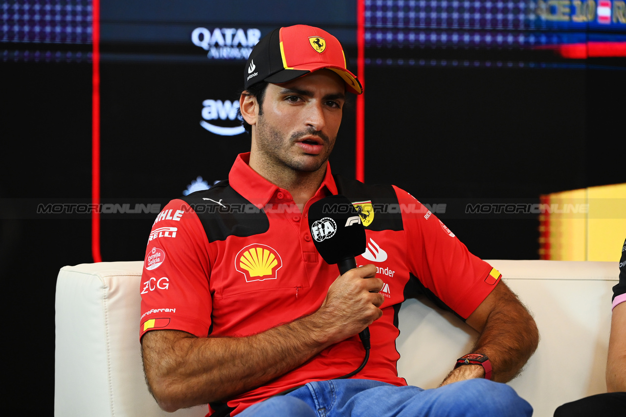 GP AUSTRIA, Carlos Sainz Jr (ESP) Ferrari in the FIA Press Conference.

29.06.2023. Formula 1 World Championship, Rd 10, Austrian Grand Prix, Spielberg, Austria, Preparation Day.

- www.xpbimages.com, EMail: requests@xpbimages.com © Copyright: XPB Images