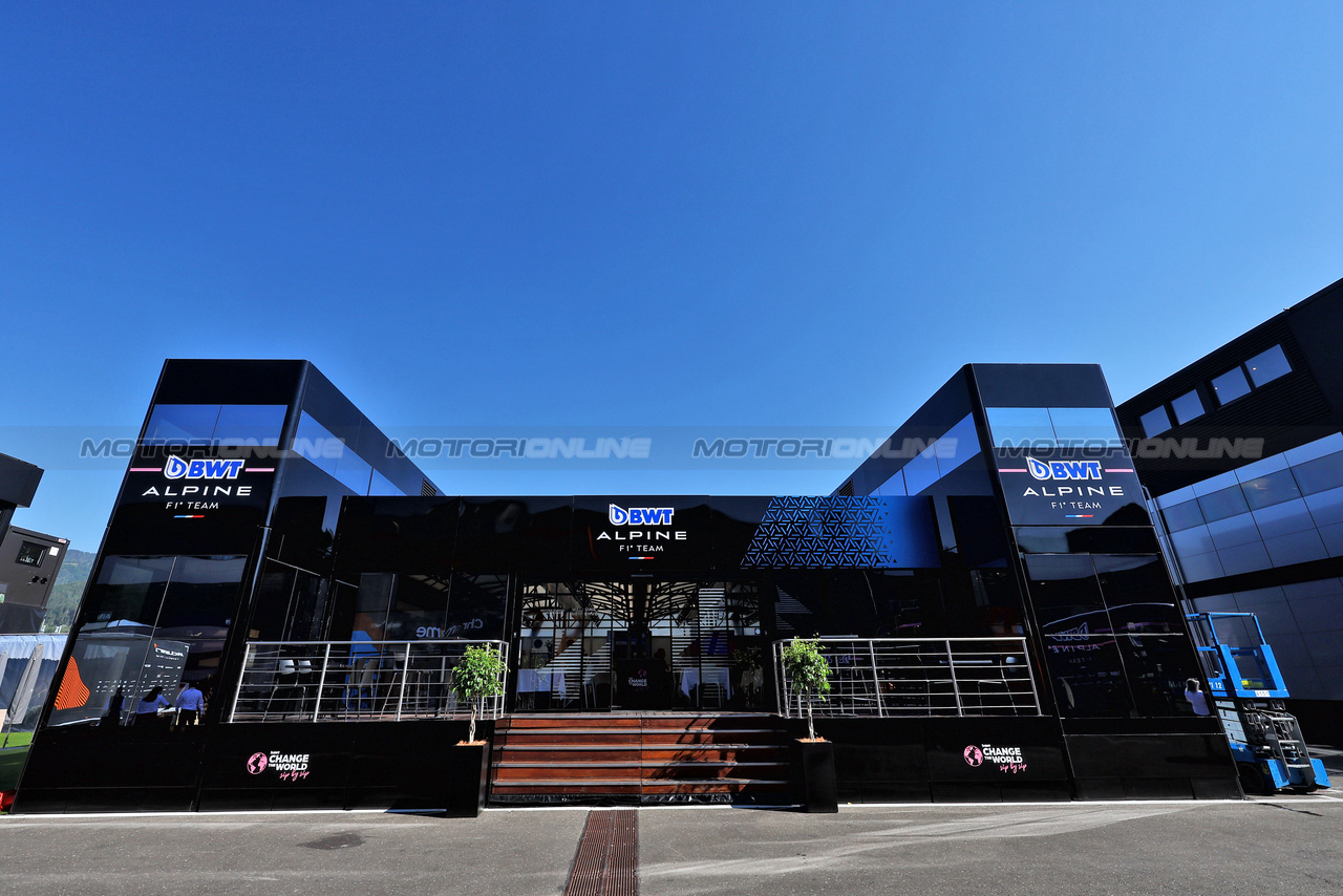 GP AUSTRIA, Alpine F1 Team motorhome in the paddock.

29.06.2023. Formula 1 World Championship, Rd 10, Austrian Grand Prix, Spielberg, Austria, Preparation Day.

- www.xpbimages.com, EMail: requests@xpbimages.com © Copyright: Moy / XPB Images