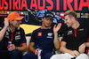 GP AUSTRIA, (L to R): Max Verstappen (NLD) Red Bull Racing; Nyck de Vries (NLD) AlphaTauri e Nico Hulkenberg (GER) Haas F1 Team in the FIA Press Conference.
29.06.2023. Formula 1 World Championship, Rd 10, Austrian Grand Prix, Spielberg, Austria, Preparation Day.
- www.xpbimages.com, EMail: requests@xpbimages.com © Copyright: XPB Images