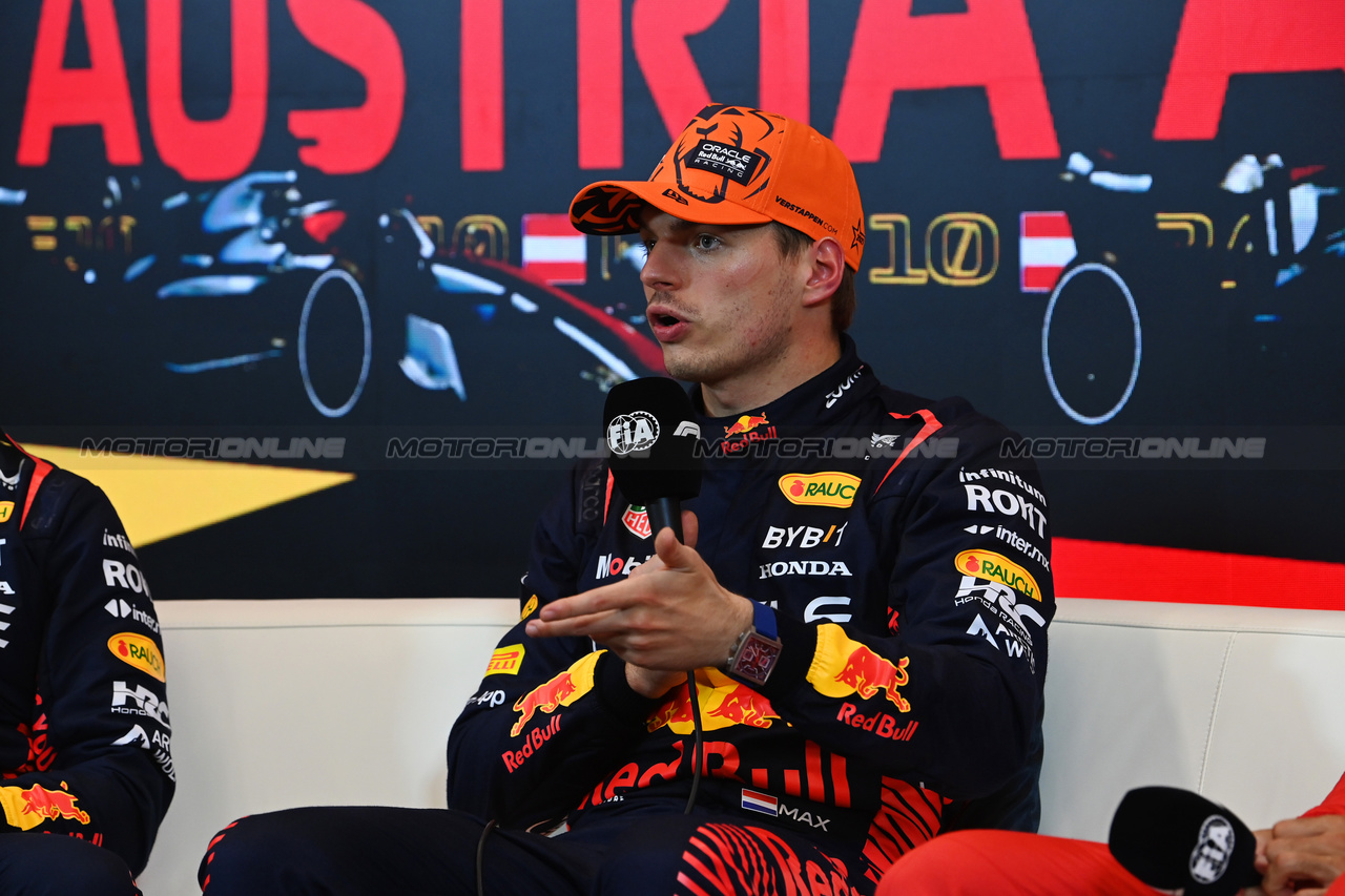 GP AUSTRIA, Max Verstappen (NLD) Red Bull Racing in the post Sprint FIA Press Conference.

01.07.2023. Formula 1 World Championship, Rd 10, Austrian Grand Prix, Spielberg, Austria, Sprint Day.

- www.xpbimages.com, EMail: requests@xpbimages.com © Copyright: XPB Images
