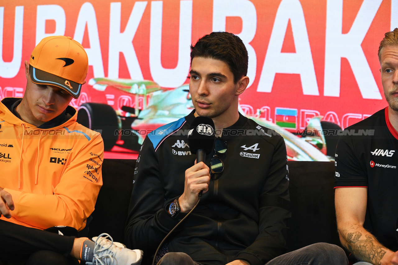 GP AZERBAIJAN, Esteban Ocon (FRA) Alpine F1 Team in the FIA Press Conference.

27.04.2023. Formula 1 World Championship, Rd 4, Azerbaijan Grand Prix, Baku Street Circuit, Azerbaijan, Preparation Day.

- www.xpbimages.com, EMail: requests@xpbimages.com ¬© Copyright: XPB Images