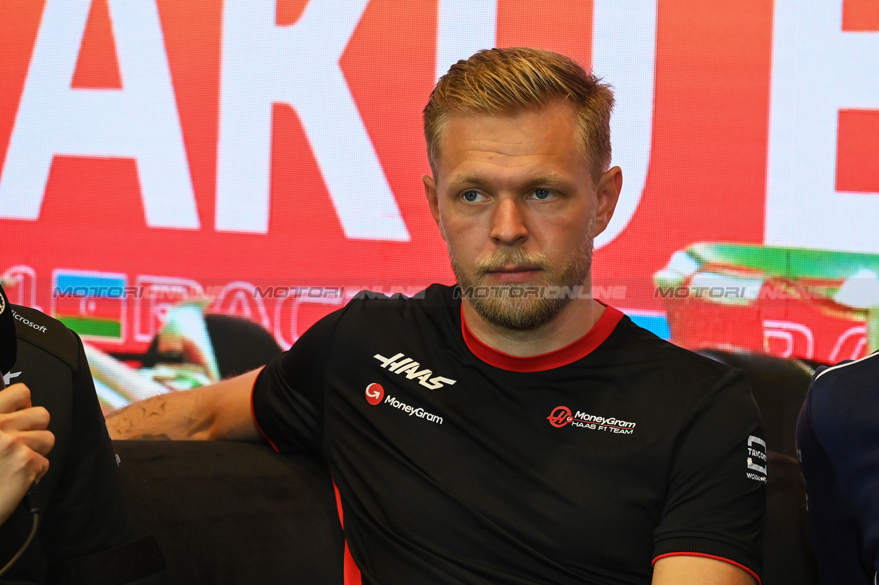 GP AZERBAIJAN, Kevin Magnussen (DEN) Haas F1 Team in the FIA Press Conference.

27.04.2023. Formula 1 World Championship, Rd 4, Azerbaijan Grand Prix, Baku Street Circuit, Azerbaijan, Preparation Day.

- www.xpbimages.com, EMail: requests@xpbimages.com ¬© Copyright: XPB Images