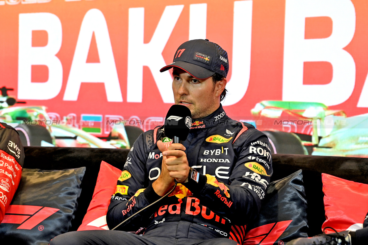 GP AZERBAIJAN, Sergio Perez (MEX) Red Bull Racing, in the post Sprint race FIA Press Conference.

29.04.2023. Formula 1 World Championship, Rd 4, Azerbaijan Grand Prix, Baku Street Circuit, Azerbaijan, Sprint Day.

- www.xpbimages.com, EMail: requests@xpbimages.com ¬© Copyright: XPB Images