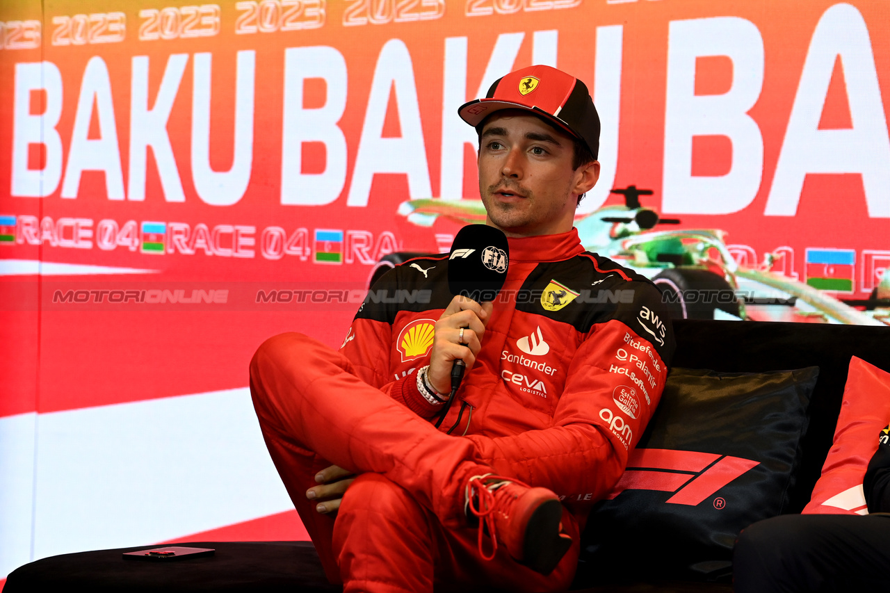 GP AZERBAIJAN, Charles Leclerc (MON) Ferrari, in the post Sprint race FIA Press Conference.

29.04.2023. Formula 1 World Championship, Rd 4, Azerbaijan Grand Prix, Baku Street Circuit, Azerbaijan, Sprint Day.

- www.xpbimages.com, EMail: requests@xpbimages.com ¬© Copyright: XPB Images