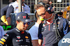 GP AZERBAIJAN, (L to R): Sergio Perez (MEX) Red Bull Racing with Hugh Bird (GBR) Red Bull Racing Engineer on the grid.
29.04.2023. Formula 1 World Championship, Rd 4, Azerbaijan Grand Prix, Baku Street Circuit, Azerbaijan, Sprint Day.
- www.xpbimages.com, EMail: requests@xpbimages.com ¬© Copyright: Batchelor / XPB Images