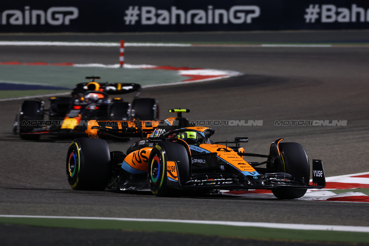 GP BAHRAIN, Lando Norris (GBR) McLaren MCL60.

05.03.2023. Formula 1 World Championship, Rd 1, Bahrain Grand Prix, Sakhir, Bahrain, Gara Day.

 - www.xpbimages.com, EMail: requests@xpbimages.com © Copyright: Coates / XPB Images
