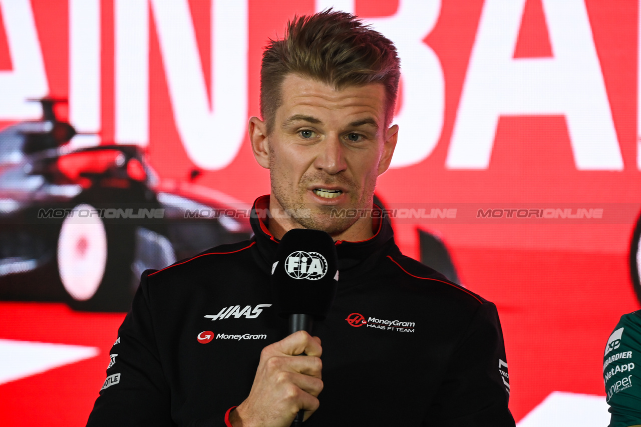 GP BAHRAIN, Nico Hulkenberg (GER) Haas F1 Team in the FIA Press Conference.

02.03.2023. Formula 1 World Championship, Rd 1, Bahrain Grand Prix, Sakhir, Bahrain, Preparation Day.

- www.xpbimages.com, EMail: requests@xpbimages.com © Copyright: XPB Images
