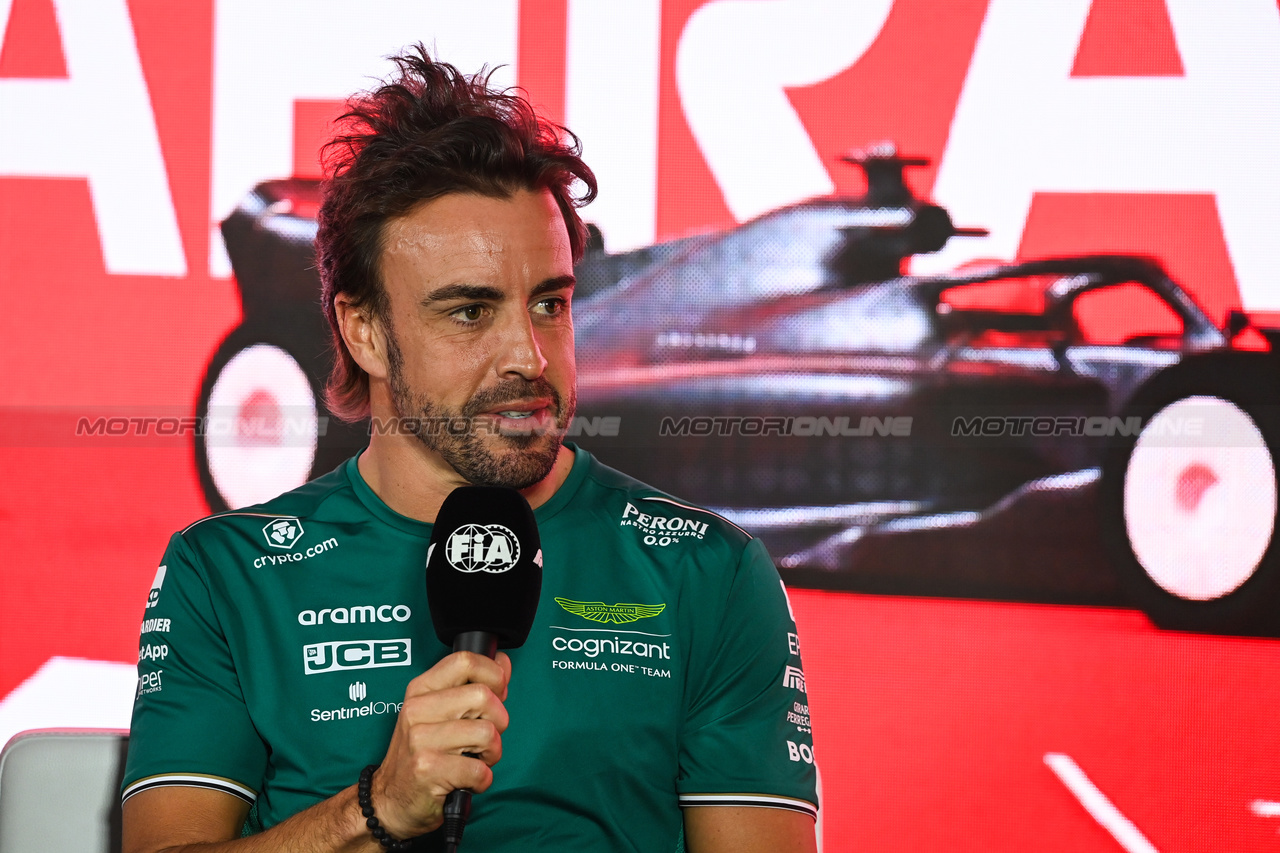 GP BAHRAIN, Fernando Alonso (ESP) Aston Martin F1 Team in the FIA Press Conference.

02.03.2023. Formula 1 World Championship, Rd 1, Bahrain Grand Prix, Sakhir, Bahrain, Preparation Day.

- www.xpbimages.com, EMail: requests@xpbimages.com © Copyright: XPB Images