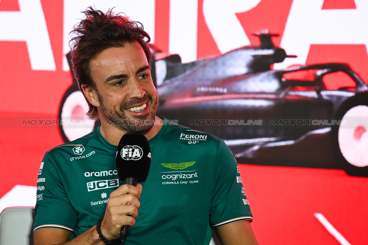 GP BAHRAIN, Fernando Alonso (ESP) Aston Martin F1 Team in the FIA Press Conference.

02.03.2023. Formula 1 World Championship, Rd 1, Bahrain Grand Prix, Sakhir, Bahrain, Preparation Day.

- www.xpbimages.com, EMail: requests@xpbimages.com © Copyright: XPB Images